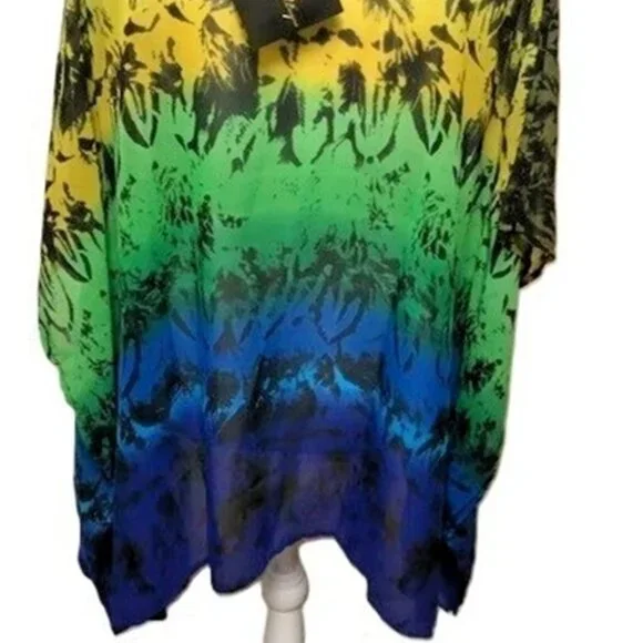 Joan Boyce Multi Color Chiffon Tunic V-Neck w/Silver Beaded Trim Missy NWT $99 - Picture 12 of 15